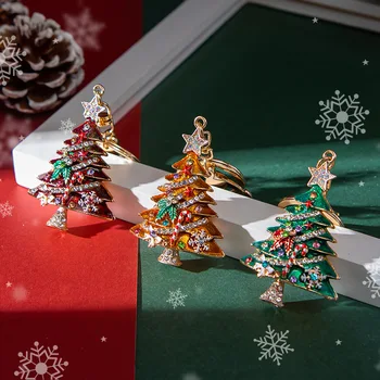 3D Модная рождественская серия, подвеска, брелок для ключей от автомобиля, Рождественский подарок, металлический трехмерный брелок, инкрустированный стразами.