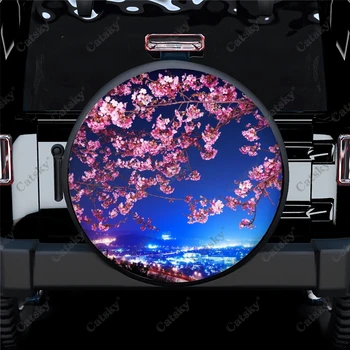 Чехол для запасного колеса с пейзажным рисунком розовой вишни, защита колес автомобиля, кемпинга, защита от атмосферных воздействий, универсальная для прицепа, внедорожника, грузовика