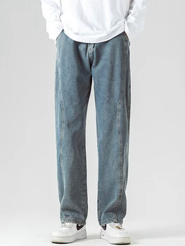 Ретро Черные джинсы Для мужчин, модный бренд уличной одежды, мужские Свободные прямые брюки в стиле хип-хоп, джинсовые брюки в корейском стиле, женские брюки