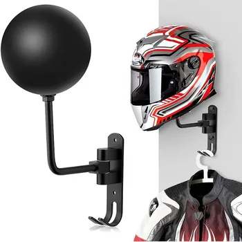 Настенная стойка для мотоциклетных шлемов, вращающаяся на 180 градусов, стойка для хранения шлемов, без перфорации, стеллаж для выставки товаров, пальто и шляпа с двойным крючком