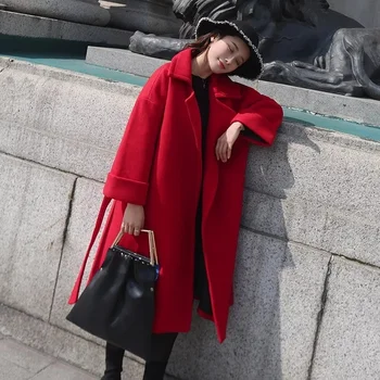 Осень и Зима 2023, новая Корейская версия, мода и темперамент, Приталенный крой, универсальное шерстяное пальто средней длины на шнуровке для женщин
