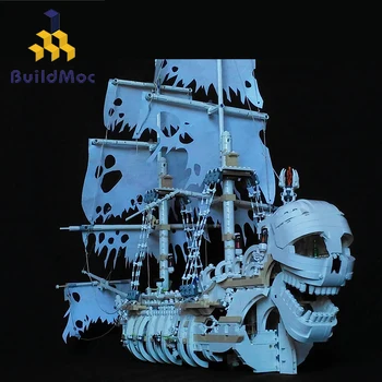 BuildMoc Bricks Лодка Глаз Черепа, Шхуна, Корабль, Набор строительных блоков, Ужасный Скелет, Парусная лодка, Кирпичи, модель Игрушки для детского подарка