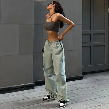 Модные женские брюки-карго с высокой талией, осень 2023, повседневные свободные спортивные брюки Y2K, сексуальные брюки-карандаш, уличная одежда для бега трусцой