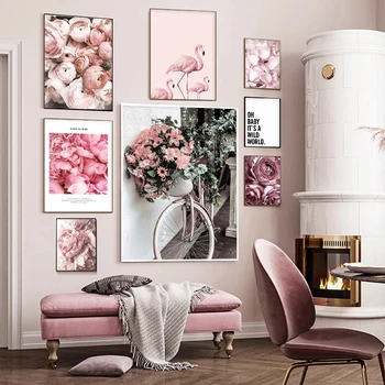 Пасторальные розовые пионы Цветок Холст Картина с принтом красивой девушки и плакат для настенного искусства Картины для домашнего декора гостиной