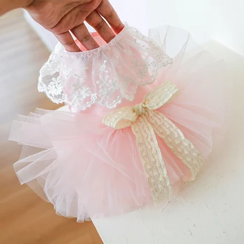 Кружевное летнее свадебное платье для маленькой собачки Розово-белое праздничное платье для собаки, рубашка для кошки, щенка, платье с бантом и юбкой-пачкой