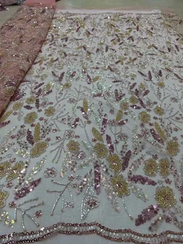 Африканская кружевная ткань ручной работы 2023 года, высококачественная 5-ярдовая тяжелая нигерийская кружевная ткань для свадебного платья ZD109
