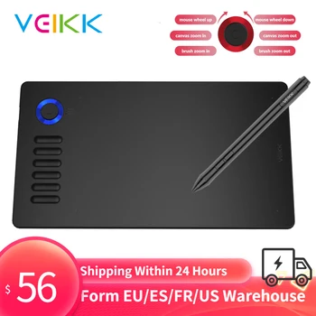 Графический Планшет для рисования VEIKK A15 Pro с Ручкой Чувствительностью 8192 Без батареи, 12 Горячими Клавишами и функциональным циферблатом 10x6 дюймов 250 об /мин 5080LPI