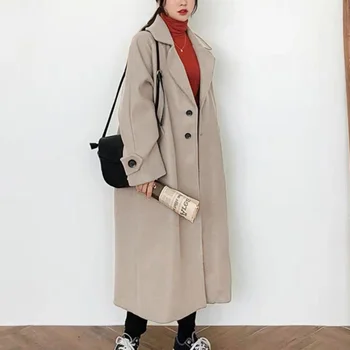 2022 Осенне-зимнее новое шерстяное пальто, Длинная свободная Женская модная куртка, Женское Корейское женское черное шерстяное пальто, женская мода