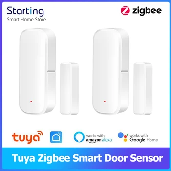 Умный дверной датчик Tuya Zigbee Детекторы открытия и закрытия дверей Защита безопасности Smart Life Control Работает с Alexa Google Home