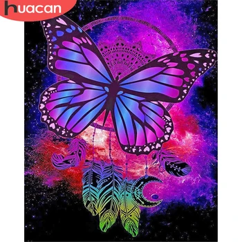 HUACAN Painting By Number Бабочка, Рисунок животного на холсте, Цветочная картина, ручная роспись, сделай сам Для украшения дома для взрослых