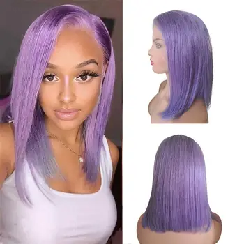 Светло-фиолетовый парик Боба с кружевными передними париками Боба Brazilian13x4 С кружевными передними париками из человеческих волос 180 Плотности для женщин с волосами младенца