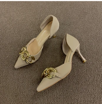 Модные туфли на каблуках, женские элегантные туфли-лодочки с металлической цепочкой, весенние новинки от D'Orsay, свадебные туфли на каблуках