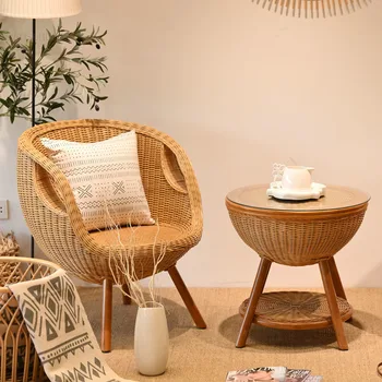 Скандинавские стулья для гостиной из натурального ротанга, стол для отдыха и набор стульев, мебель для гостиной, плетеный стул для семьи с одним двором