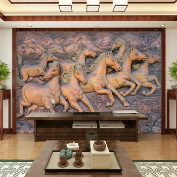 Изготовленные на Заказ настенные обои любого размера 3D Медного цвета Классическая Настенная роспись Восьмеркой лошадей Гостиная Спальня Столовая Художественная Фреска