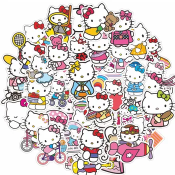 50 шт., милая наклейка Hello Kitty Sanrio Kids из аниме, водонепроницаемая наклейка