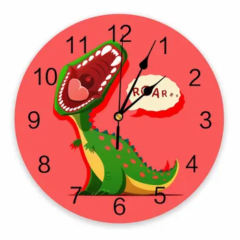 Милые декоративные круглые настенные часы с рисунком динозавра Дизайн с арабскими цифрами Не Тикающие настенные часы Большие для спален ванной комнаты