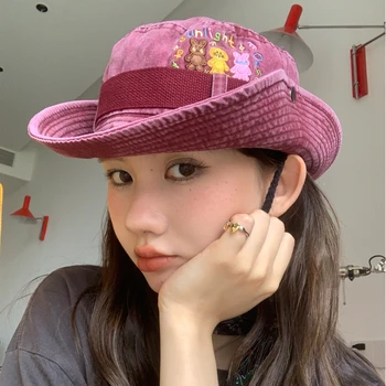 Милая вышитая мультяшными малышками панама, летняя уличная кепка, западные ковбойские походные кепки для мужчин, японские женские шляпы Y2K