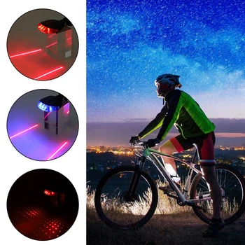 Luzes traseiras imperme��veis de bicicleta, luzes de aviso com laser de seguran?a para bicicleta, acess��rios para bike
