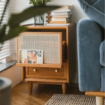 Японские прикроватные тумбочки из массива дерева Минималистичная мебель для дома Современная бытовая прикроватная тумбочка из ротанга в стиле ретро боковой шкаф для гостиной