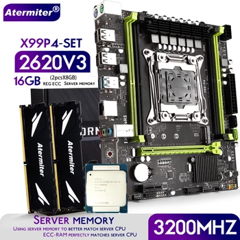 Комплект материнской платы Atermiter X99 - P4 с процессором Xeon E5 2620 V3 LGA2011-3 2шт * 8 ГБ = 16 ГБ 3200 МГц DDR4 Memory RAM REG ECC