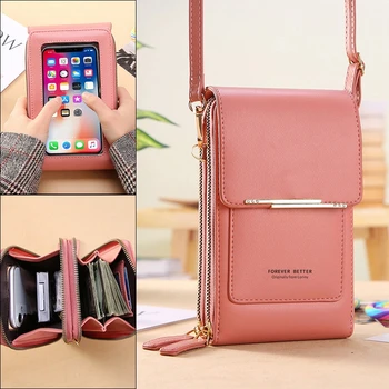 Новая сумка для мобильного телефона с сенсорным экраном для девочек, простая мини-сумка со скошенной спинкой, однотонный модный кошелек без ключей в вертикальном стиле
