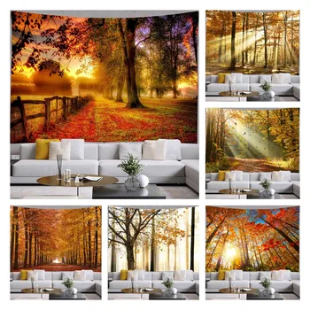 Осенний лесной Гобелен, Висящий на стене, Лиственные пейзажи, Эстетичный Декор комнаты, Психоделический Богемный пейзаж, Украшение дома, спальни