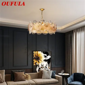 Люстра OUFULA, золотой подвесной светильник, круглый светильник в стиле постмодерн для гостиной, столовой