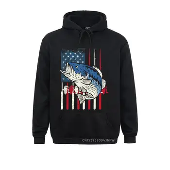 Окунь Рыба США Американский флаг Патриотическая рыба Подарок рыбака Пуловер Толстовки для мужчин Толстовки с комиксами Совершенно Новые капюшоны