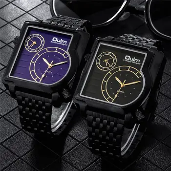 Повседневные мужские часы с двойным часовым поясом Oulm Military Армейские кварцевые аналоговые наручные часы со стальным ремешком