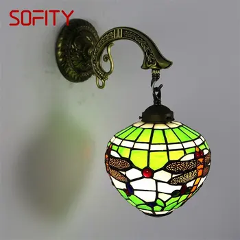 SOFITY Настенный Светильник Tiffany LED Creative Dragonfly Стеклянный Бра Прикроватный Светильник для Дома Гостиной Спальни Декор Прохода